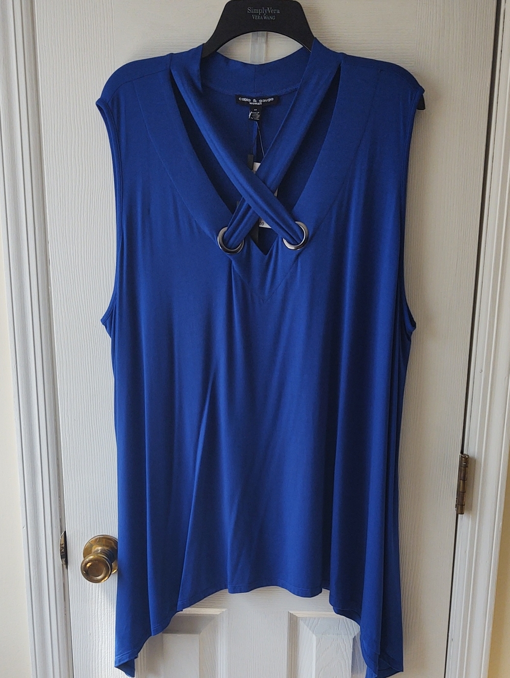 Cable & Gauge Royal Blue Sleeveless Tank with Grommet Detail, Size 3X